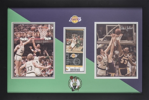 Kareem Abdul-Jabbar Signed Photos & Ticket In Custom Lakers vs Celtics 24x16 Framed Display (Abdul-Jabbar LOA)